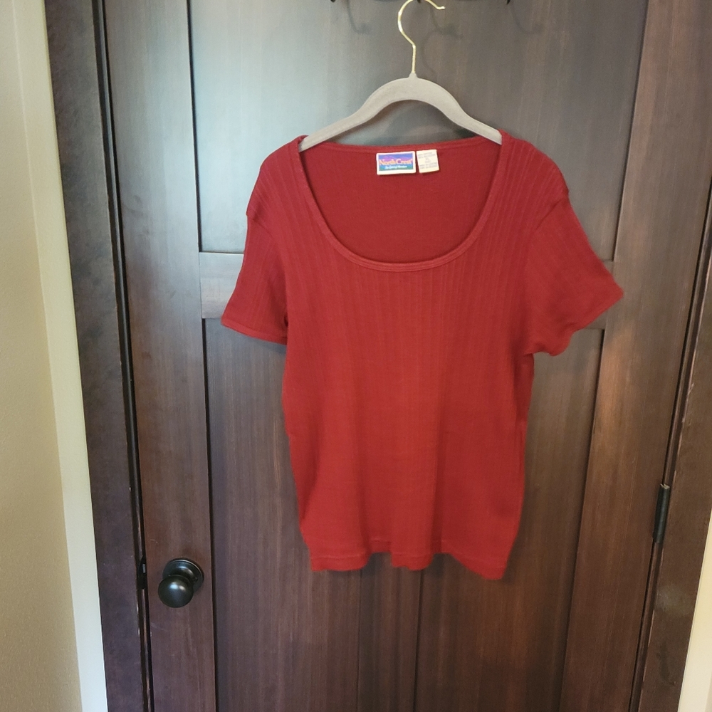 EUC Vintage Y2K Women's Northcrest Dark Red Ribbed Short Sleeve Top Size XL (18)